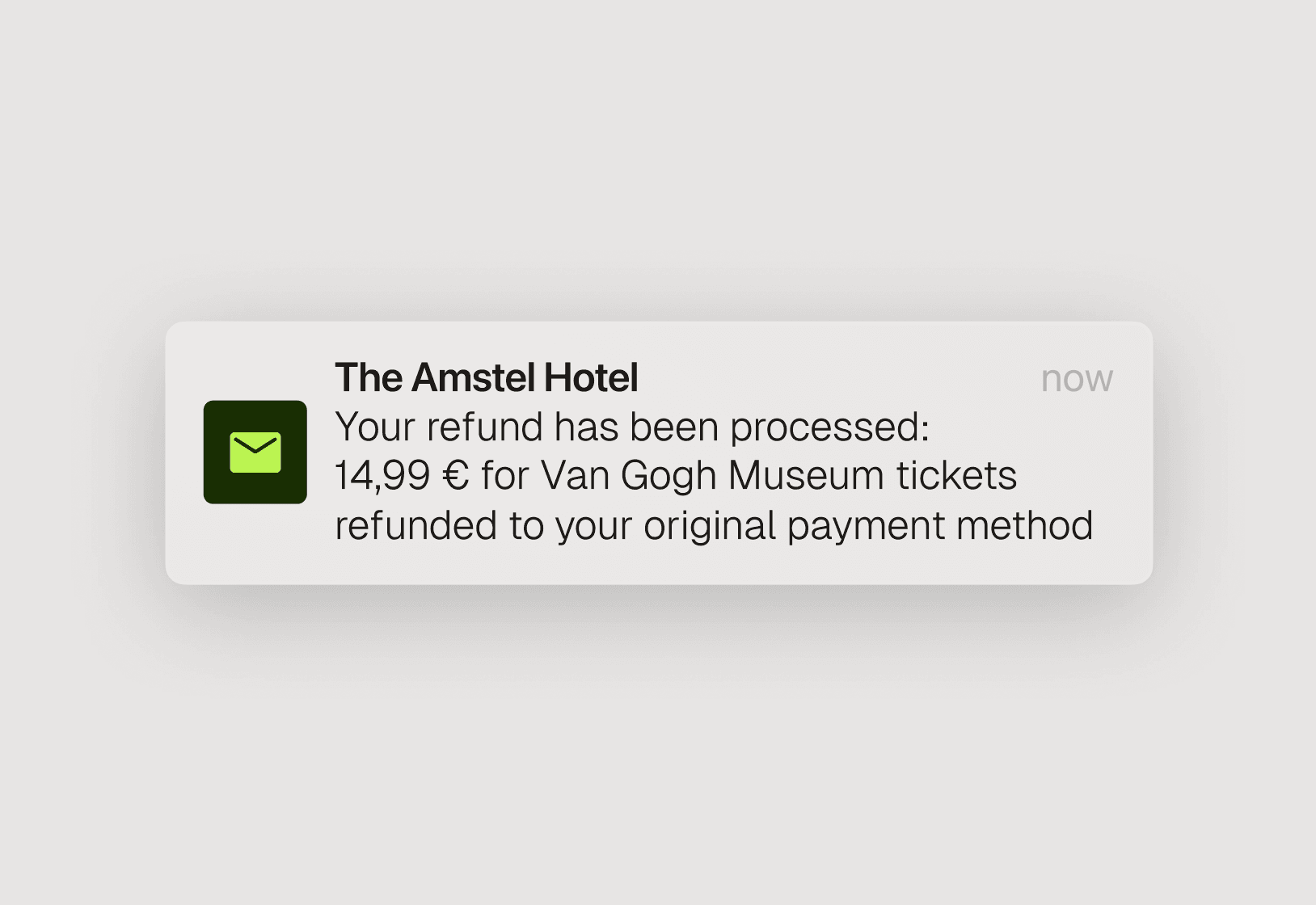 Notification confirming a refund to the original payment method