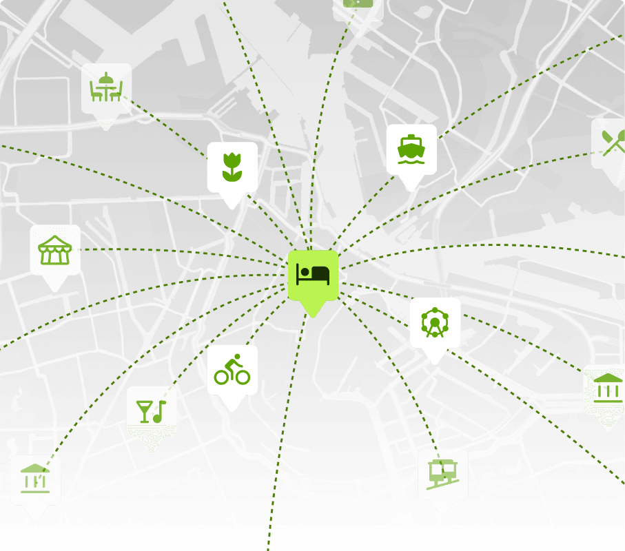 City map with pins for nearby experiences