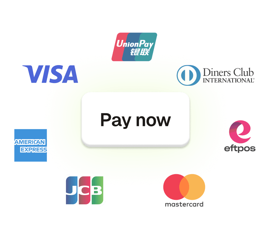 Card and wallet payment methods around a Pay now button