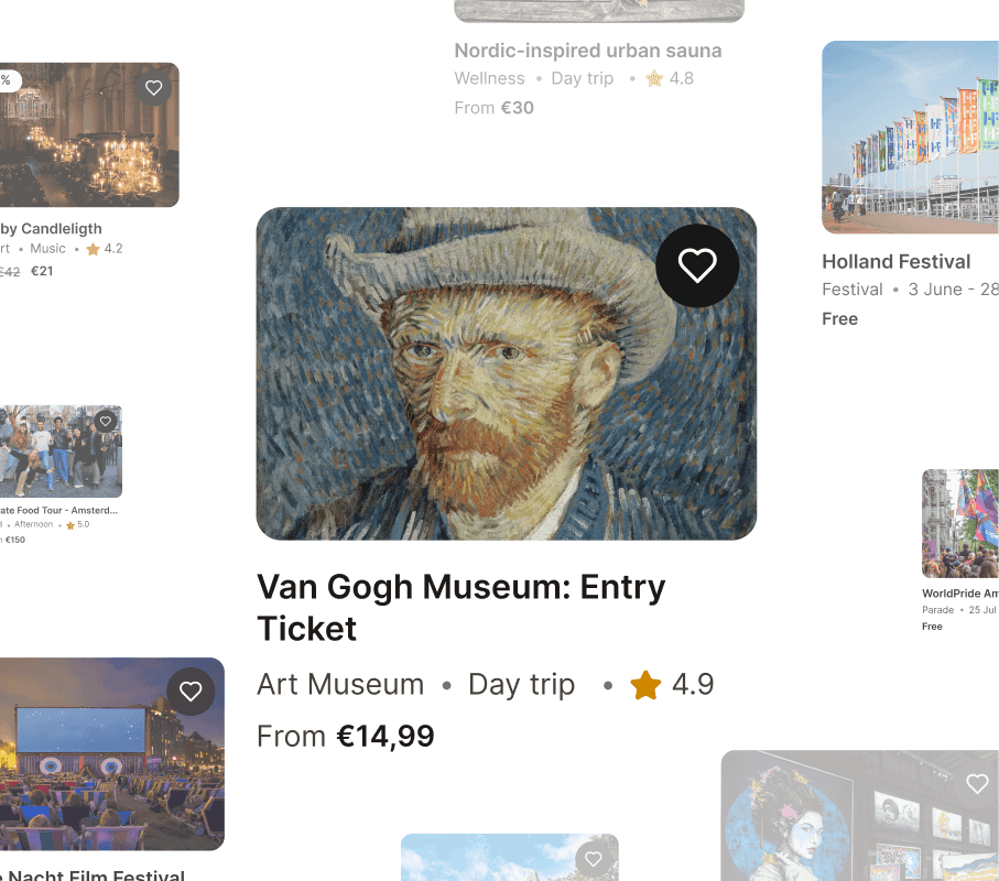 Curated experience cards for museums and festivals