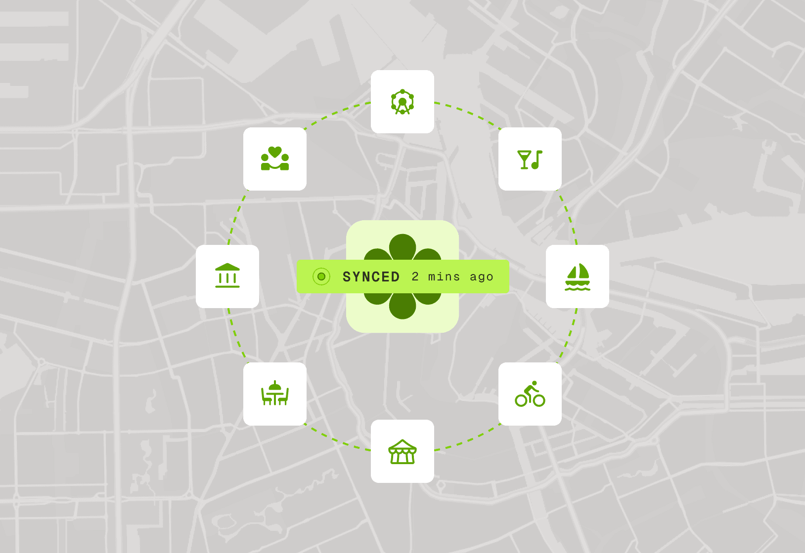City map showing supplier inventory syncing in near real time
